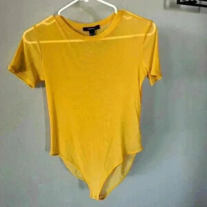 Forever 21 sheer mustard yellow bodysuit size M